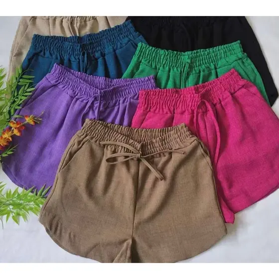 Kit 3 e 5 Shorts Feminino Linho Cintura Alta Básico Premium Moda Casual Pronta Entrega