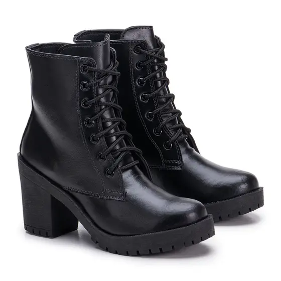Bota Feminina Conforto Coturno Cano Curto Salto Médio Grosso