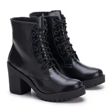 Bota Feminina Conforto Coturno Cano Curto Salto Médio Grosso