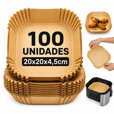 Kit 100 Forma Quadrada De Airfryer Descartável Antiaderente De Papel Cozinha 20x20x4,5cm