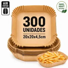 Kit 300 Forma Quadrada De Airfryer Descartável Antiaderente De Papel Cozinha 20x20x4,5cm