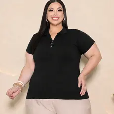BLUSA CAMISA POLO PLUS SIZE MANGA CURTA GOLA REGULÁVEL VISCOLYCRA PREMIUM FEMININO SOCIAL ELEGANTE