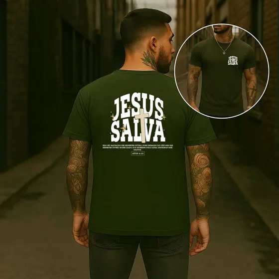 Camiseta Unissex Jesus Salva Religioso Manga Curta Algodão Streetwear Estliso