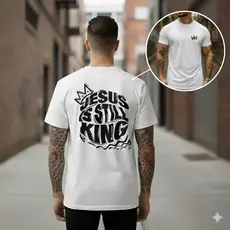 Camiseta Unissex Jesus Is Still King Religioso Manga Curta Algodão Streetwear Estliso