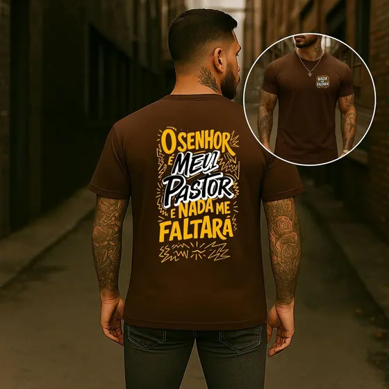 Camiseta Unissex O senhor é Meu Pastor Manga Curta Algodão Streetwear Estliso