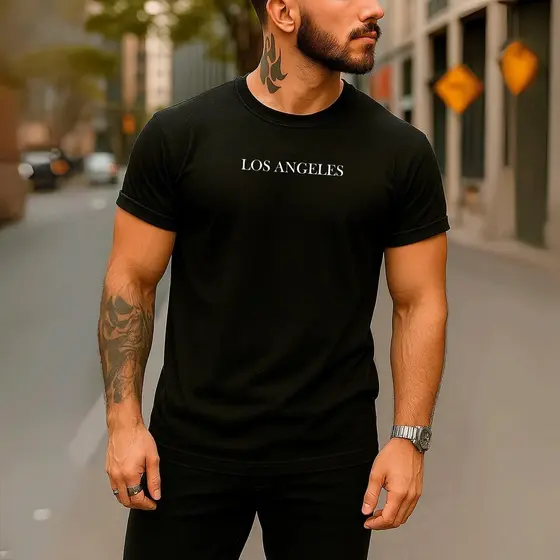 Camiseta Unissex Los Angeles Religioso Manga Curta Algodão Streetwear Estliso