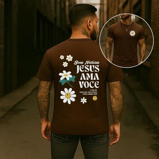 Camiseta Unissex Jesus Ama Você Religioso Algodão Streetwear Estliso