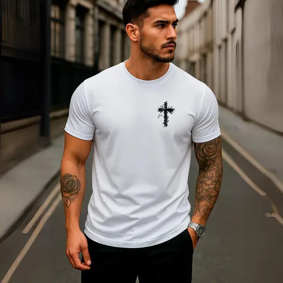 Camiseta Unissex Cruz Algodão Streetwear Estliso