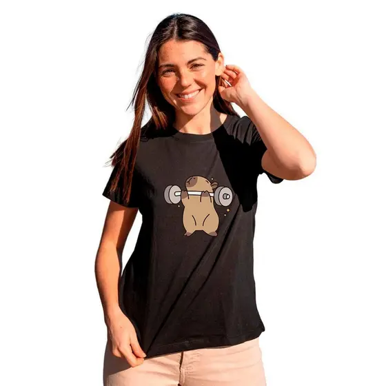 Camisa Feminina Baby Look Capivara Fitness Algodão Academia Básica