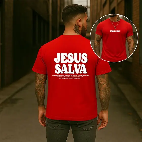 Camiseta Unissex Jesus Manga Curta Algodão Streetwear Estliso