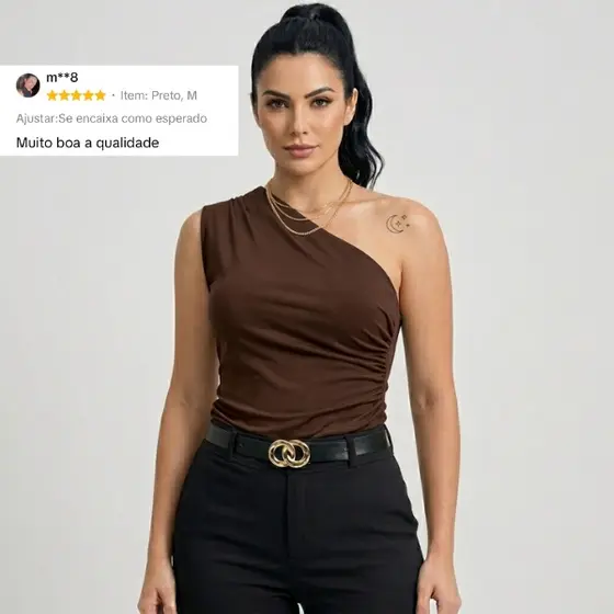 Body Feminino Mula Manca em Suplex Premium Um Ombro Só Forrado