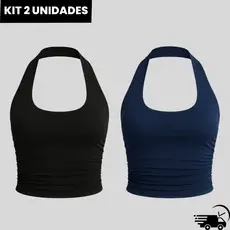 Kit 2 Top Frente Única Feminino Costa Nua Franzido na Lateral com Forro no Busto - Envio Imediato