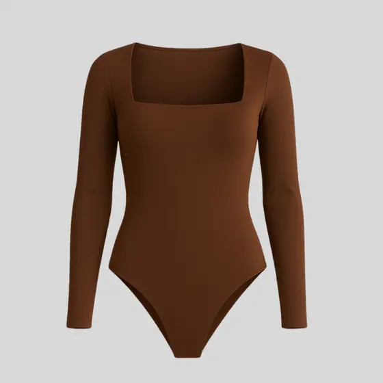 Body Feminino Segunda Pele Decote Quadrado Manga Longa Justo - Envio Imediato