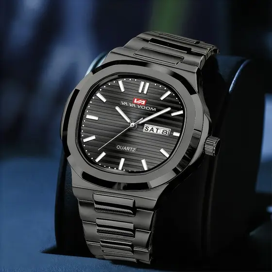 VAVA Relógio de quartzo masculino de luxo, à prova d'água, presente, caixa de presentes elegante aço inoxidável negócios