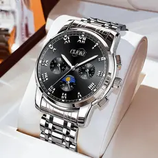 Relógio Masculino de Aço Inoxidável À Prova d'Água Quartzo Movimento Automático Luxuoso e Durável