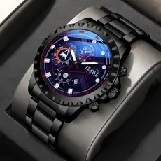 Relógio Masculino de Aço Inoxidável – Automático/Quartzo, À Prova d’Água, Luxo Business, Mostrador Luminoso