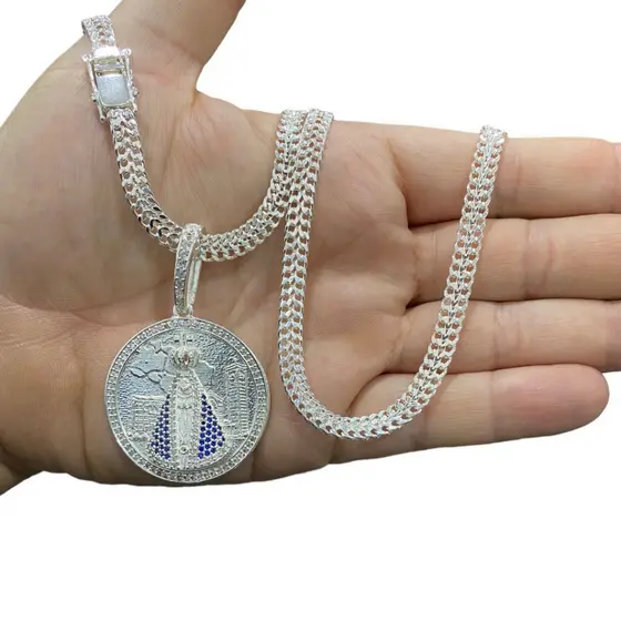Colar Cordão Grumet Masculina Escama dupla 7mm a Prata Mista 925 Pingente Cravejado