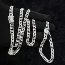 Conjunto Corrente E Pulseira Elo Duplo 7mm Banhado À Prata 925