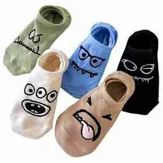 5 Pares Meias De Barco Com Desenho Animado De Invisíveis Algodão  Com Silicone Antiderrapante Para Homens E Mulheres