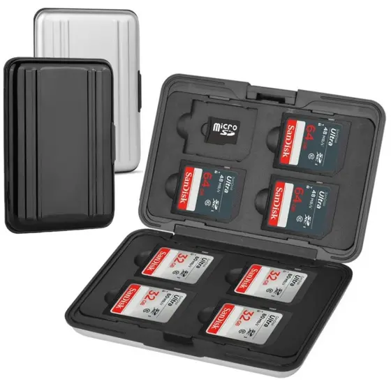 Estojo de alumínio para cartões de memória com capacidade para 8 cartões Micro SD + 8 cartões SD