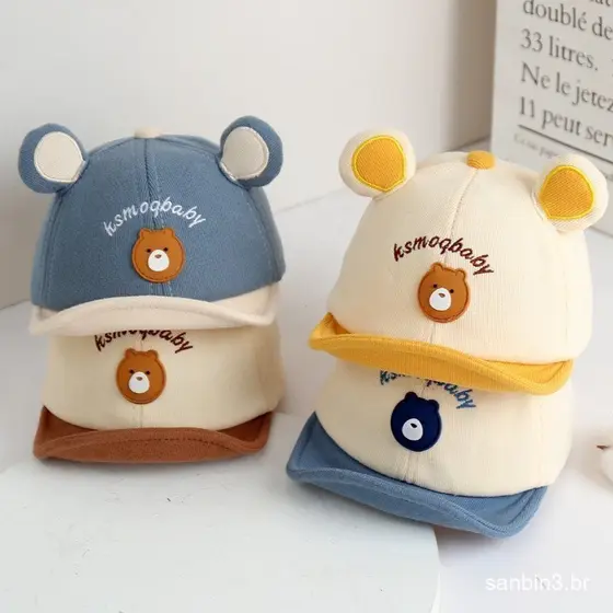 Boné de Bebê Coreano Bonito Protetor Solar Urso Meninos Meninas Boné de Beisebol Aba Macia Bonés de Bebê Chapéus MUO7