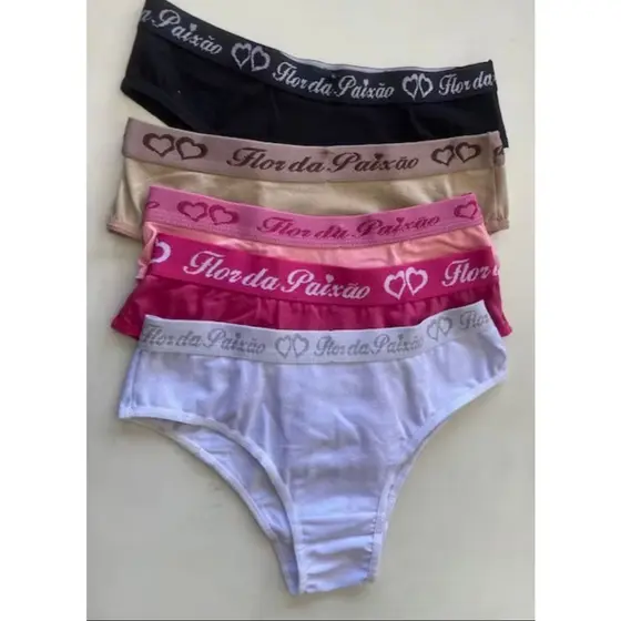 Kit 5 Calcinhas com cós de algodão básica tanga lisa
