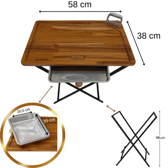 Mesa Dobravel Portatil Madeira Teca com Pé de ferro Acompanha Garra de Urso Bandeja
