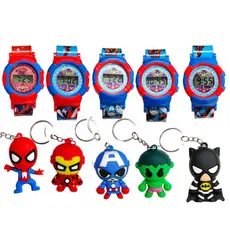 KIT 1 Relogio e 1 Chaveiro Homem Aranha Infantil Para Crianças HEROIS DA MARVEL VINGADORES