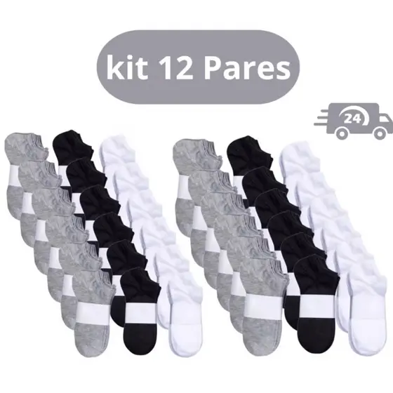 Kit com 3 / 6 /12 Pares de Meias Soquete Unissex Qualidade Premium