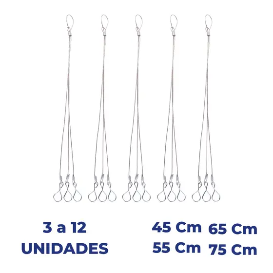 Kit 3 a 12 Cabo de Aço com Gancho Corrente Tripla, Para Pendurar Vaso de Planta e Suporte de Vaso