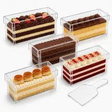 Kit 5 Forma Slice Cake 30x10x10 Acrílico Fatia Bolo Confeitaria Retangular Formas Cristal