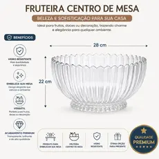 Fruteiras Lux de Vidro Geneva Oval Redonda Reforçado / Potiche Tampa Grande Para Mesa Bufet Festa