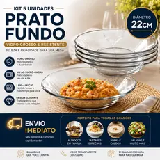 Jogo de 5 Pratos de Vidro Fundo Kit com 5 Peças Prato Liso Fundo Transparente Vidro Grosso