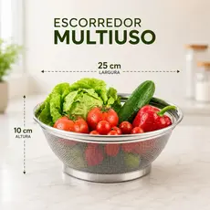 Escorredor Multiuso Inox 25cm Lava Legues Frutas Folhas Reistente Aço Inoxidável Envio Imediato