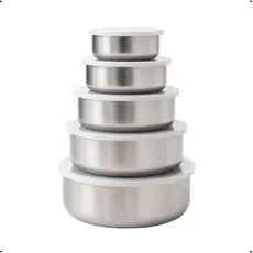 Conjunto 5 Potes mantimento geladeira Inox com Tampa