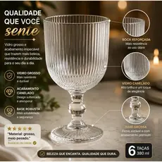 Kit Jogo 6 Taças Vidro Clear Versalhes 390ml Reforçado Resistente Elegante Para Bebidas Mesa Posta