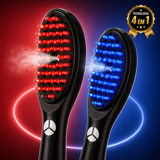 Escova Massageadora com Laser 4 em 1 – Tratamento Capilar e Estimulação Antiqueda