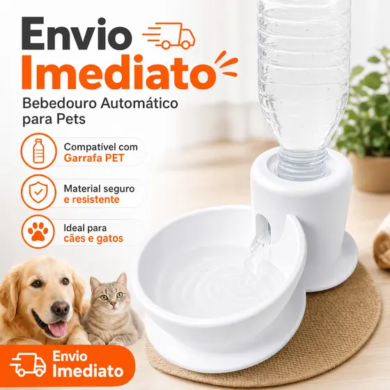 Bebedouro Automático para Pets Portátil Compatível com Garrafa PET para Cães e Gatos