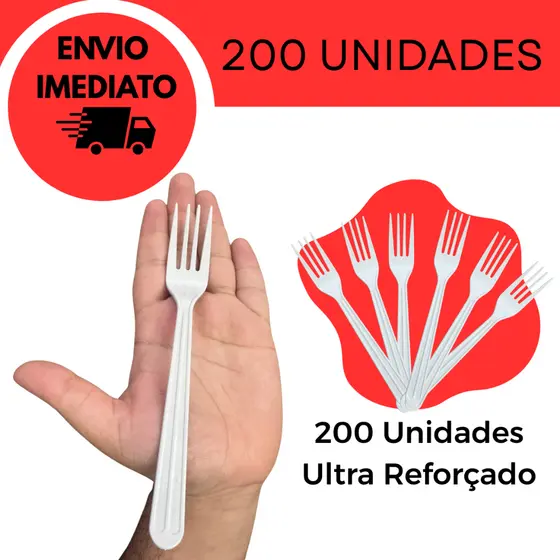 Garfo Descartável 200 Unidades Ultra Reforçado Branco Para Refeição Marmita Churrasco Resistente
