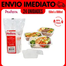 KIT POTE MARMITA DESCARTÁVEL FREEZER MICROONDAS FITNESS COMIDA CONGELADA PRAFESTA 24/48 UNIDADES POTE RETANGULAR