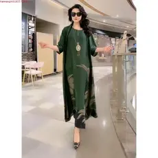 Seda Duas Peças Elegante Floral Plus Size Casual Praia Do Vintage Longo Mãe Vestido 2024 Verão Nova Moda 9618 CQYA