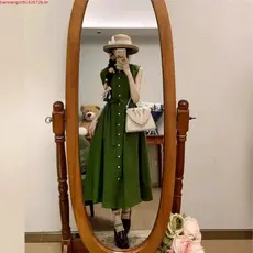 Vestido Csa Verde Sem Mangas Feminino , Midi Com Botão Na Cintura Casual Elegante De Verão Para Uso Diário