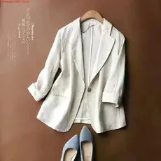 Novas Mulheres Blazer Linho De Algodão Sólido Cor Casacos Finos Casuais Loose Plus Tamanho