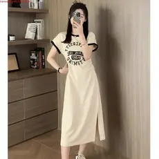 Tamanho grande roupas femininas cor-bloqueando puro algodão cseta vestido verão pequeno gordura mm capa barriga mais