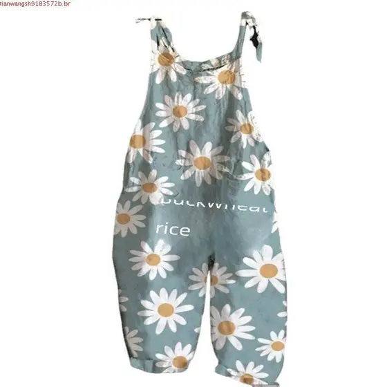 Macacão Vestuário Feminino Jardineira Cargo Sem Manga Elegante Solto Longo Alça Fina Ciganinha