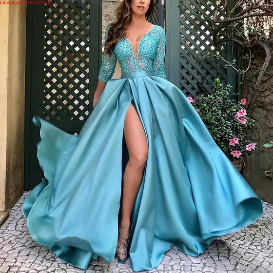 Festa Longa Noturna Vestir Mulheres/Social/Renda De Cor Sólida Com Slotted Large Sheath ANF3