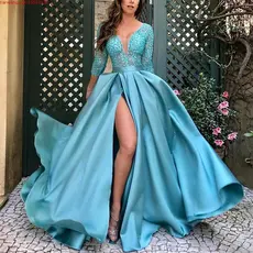 Festa Longa Noturna Vestir Mulheres/Social/Renda De Cor Sólida Com Slotted Large Sheath ANF3