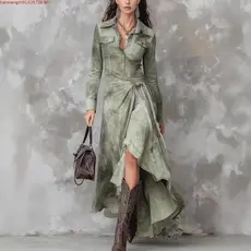Vestido Csa Estampado Feminino Manga Comprida Maxi Retrô Vintage Férias Casual