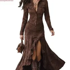 2025 Vestido Longo de Outono Inverno Estilo Retro Britânico Slim Fit com Zíper e Gola Alta para Mulheres