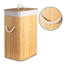 Cesto Roupa Suja Bambu Grande Quadrado Dobrável 72L Com Tampa Organizador Lavanderia Banheiro Quarto